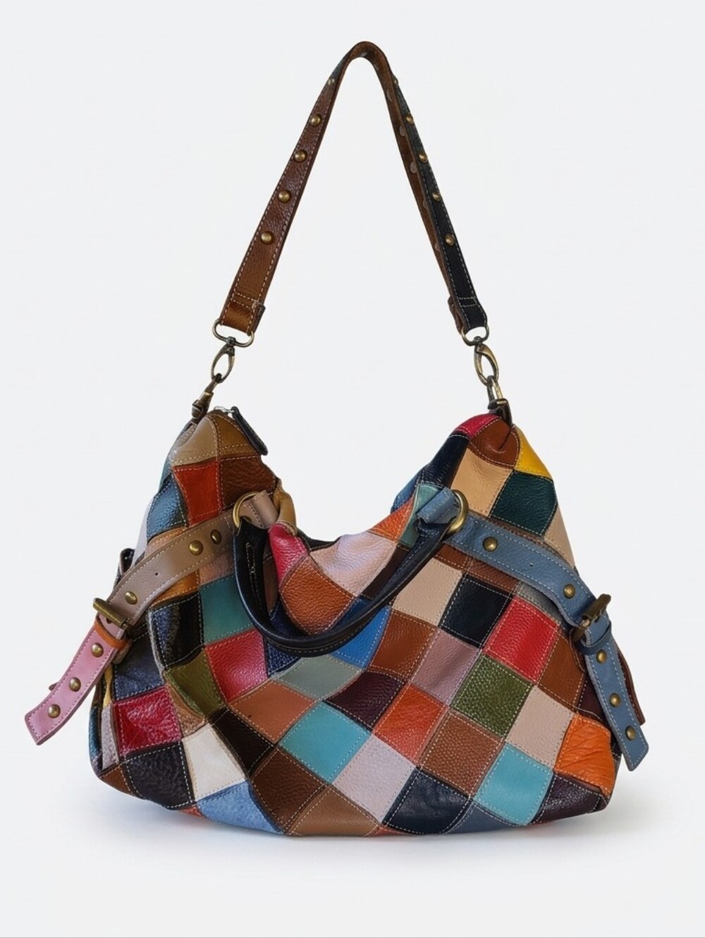 Vintage Multicolor Patchwork Leather Shoulder Bag